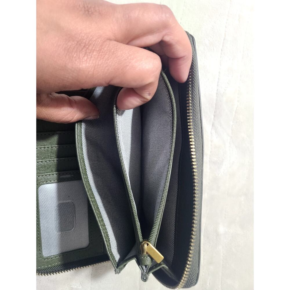 Fossil Green Leather Zip Around Wallet Clutch Snake Embossed Gold Hardware - Picture 4 of 8